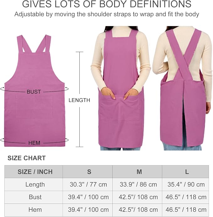 ELEZAY Aprons for Women with Pockets Plus Size Comfort Cross Back No Tie Cotton Linen Apron Pinafore