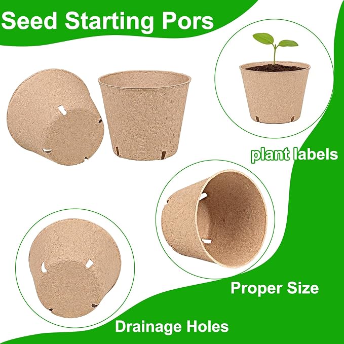 JNYONG 60 Packs 4 Inch Peat Pots,Biodegradable Pots for Seedlings with Drainage Holes, Garden Germination Nursery Pots with 50Pcs Plant Labels