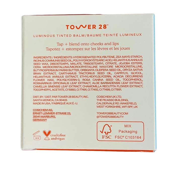 Tower 28 BeachPlease Cream Blush + Tinted Lip Balm - Multi-Use Lip Tint + Dewy Blush for Cheeks With Aloe Vera + Green Tea - Vegan, Non-Comedogenic Makeup for Sensitive Skin - Power Hour (0.16 oz)