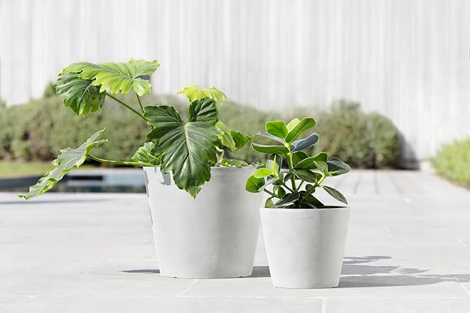 Ecopots Amsterdam Durable Modern Round Indoor/Outdoor Recycled-Based Composite Flower Pot Planter w/Water Reservoir, Pure White, 8"