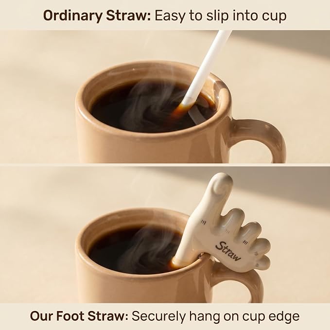 Funny Ceramic Foot Straw (Red pattern) | ceramic foot straw funny coffee straw cute toes straw