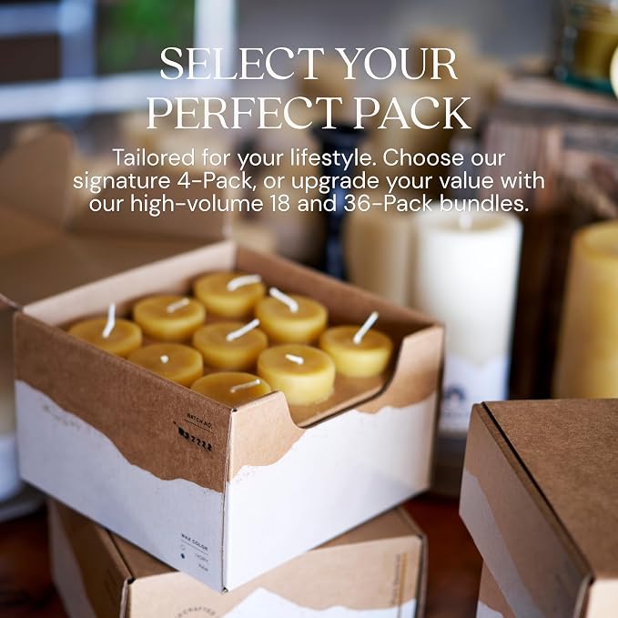 Bluecorn Beeswax Votive Candles, 100% Pure Natural Bees Wax, Ivory White Votives, Clean Burning & Long Lasting (12+ Hours), Fragrance Free, Home Decor & Wedding Decorations, American Made, 4 Pack