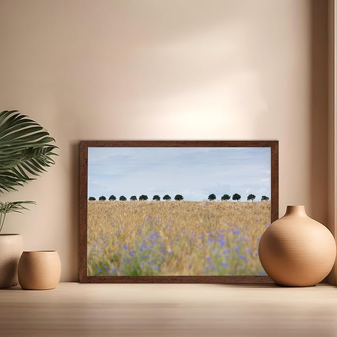 Monem Art Golden Meadow Horizon Landscape Print - Minimalist Nature Photography Poster - Wall Decor for Living Room, Bedroom or Office - 16x20 Brown Framed Wall Art by Mareike Bohmer