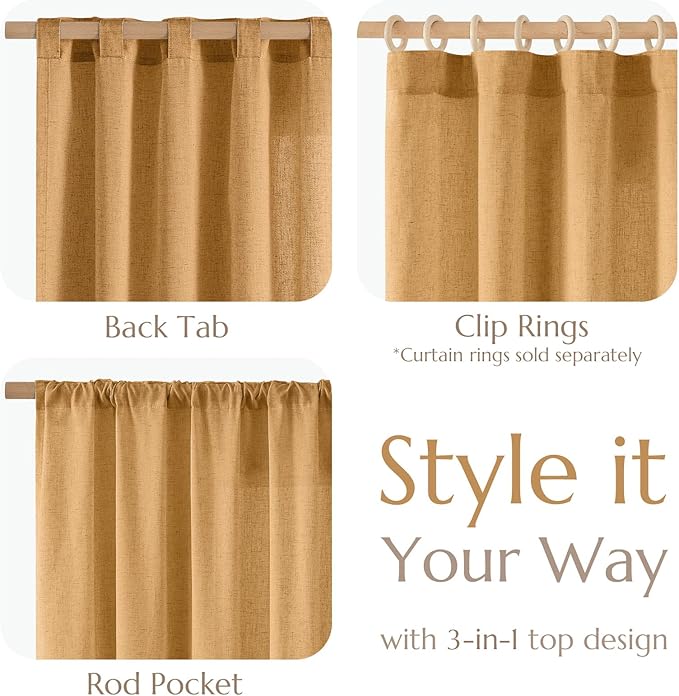 jinchan Linen Blend Curtains 96 inch Length 2 Panels for Bedroom Living Room, Floor to Ceiling 50 inch Wide Farmhouse Drapes with Rod Pocket Back Tab(50W x 96L, Mustard Yellow)