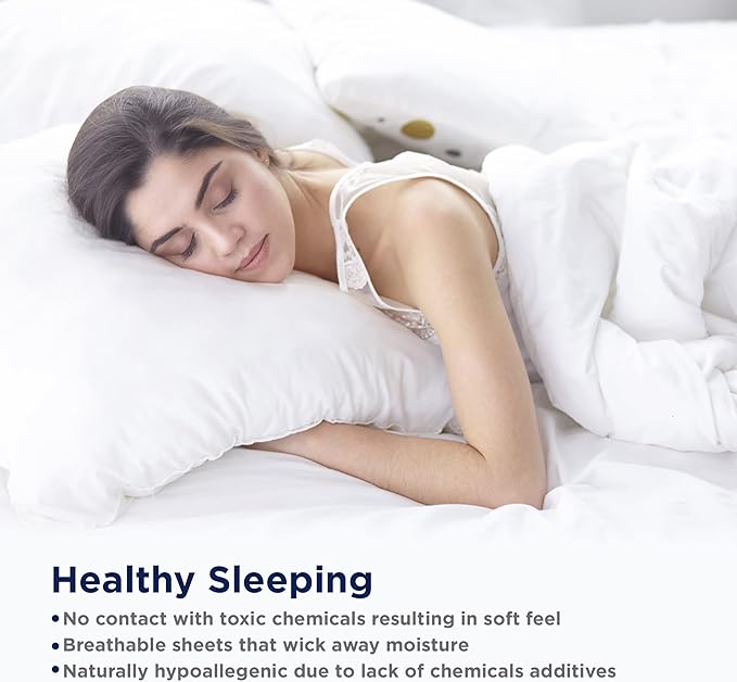 LANE LINEN 100% Organic Cotton Pre Washed Extra Long Twin Sheets Low Pill Fade Resistant Macine Wash Naturally Temperature Regulating Printed Cotton Sheets Twin XL Bed Sheets- Polka Dot Blue
