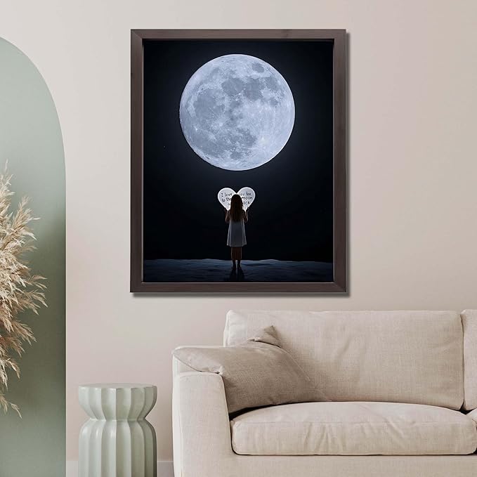 InkFlow Posters Moon and Heart Typography Poster - Romantic Night Sky Illustration - Modern Love Wall Art for Bedroom, Living Room, Home - 11x14 Unframed Canvas Print