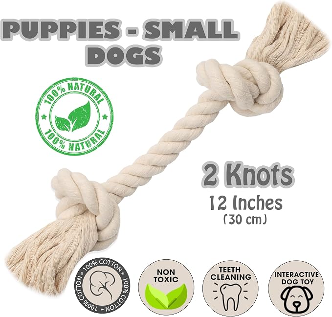 Barida Pet Supplies 100% Natural Cotton Rope Dog Toys, Premium White Cotton Dog Chew Toys, Puppy Chew Ropes for Teething, Tough Ropes for Puppy, Small and Medium Dogs