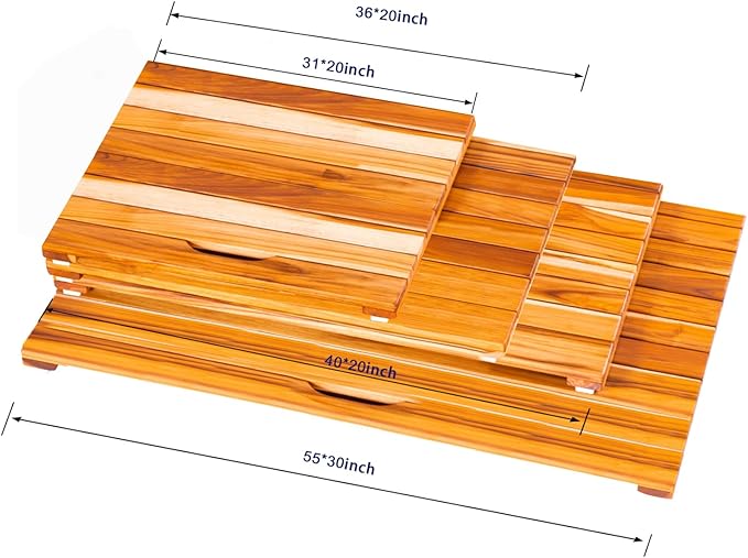 NNN 31" x 20" Teak Shower Mat – Handcrafted, Marine-Grade Reinforced, Supports Up to 400 lbs, Indonesian Teak.