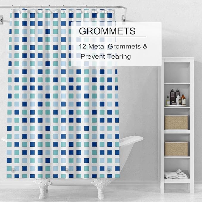 TIKABC Shower Curtain Liner, 4G PEVA Shower Liner, Plastic Waterproof Shower Curtains, 72x72 inch with Grommet Holes 3 Magnetic Weights