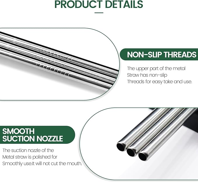 8 Pack 8.5 Inch Reusable Stainless Steel Metal Straws Individually Wrapped,4 Bent + 4 Straight + 8 Cleaning Brushes,Reusable Metal Straws for 20 oz Tumblers,Cold Drinking Stainless Steel Straw