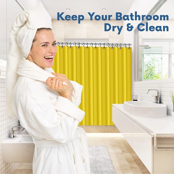 No Smell Shower Curtain Liner 72x72 Yellow - PEVA Plastic Shower Curtain for Bathroom, PVC-Free Waterproof Yellow Shower Liner with Metal Grommets and Magnet-Weighted Bottom Hem - Washable Liner
