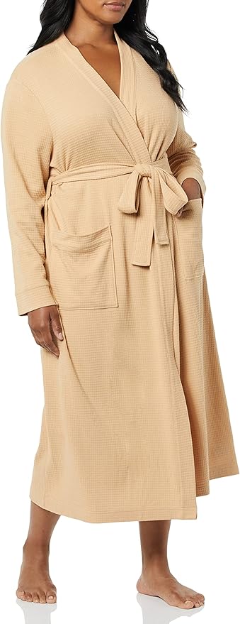 Amazon Essentials Women's Lightweight Waffle Full-Length Bath Robe with Pockets (Available in Plus Size)