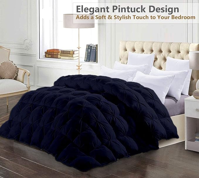 Super King Plus Down Alternative Comforter 120x120 Inch Navy Blue – 500 GSM Ultra Soft Breathable, Luxury Pintuck Pinch Pleat, All Season Duvet Insert with Corner Tabs, Machine Washable