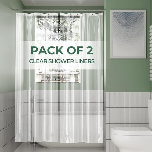 AmazerBath Stall Shower Curtain Liner 2 Pack, 36 x 72 Inches PEVA Plastic Shower Liner with 2 Weighted Stones and 6 Rustproof Metal Grommet, Lightweight Waterproof Shower Curtain - Clear