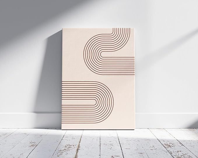 Abstract Double Wavy Arch Wrapped Canvas Wall Art Minimalist S-Shape Lines Earth Tones Terracotta Brown 16x20 Inch Gallery Stretched Modern Home Art Decor