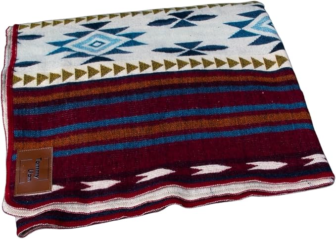Tommy Lion - Cozy Alpaca & Merino Wool Blanket 80/20, 80x45 in, Soft, Warm, Lightweight, Hypoallergenic & Breathable.Real Alpaca,Ideal for Bed, Sofa, Camping, Travel & Car Survival Kit (Red_Tones)