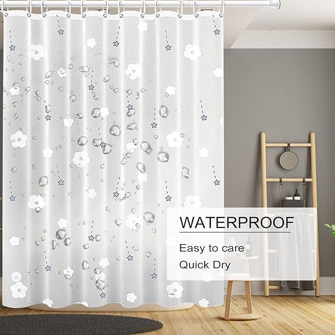 TIKABC Shower Curtain Liner, 4G PEVA Shower Liner, Plastic Waterproof Shower Curtains, 72x72 inch with Grommet Holes 3 Magnetic Weights