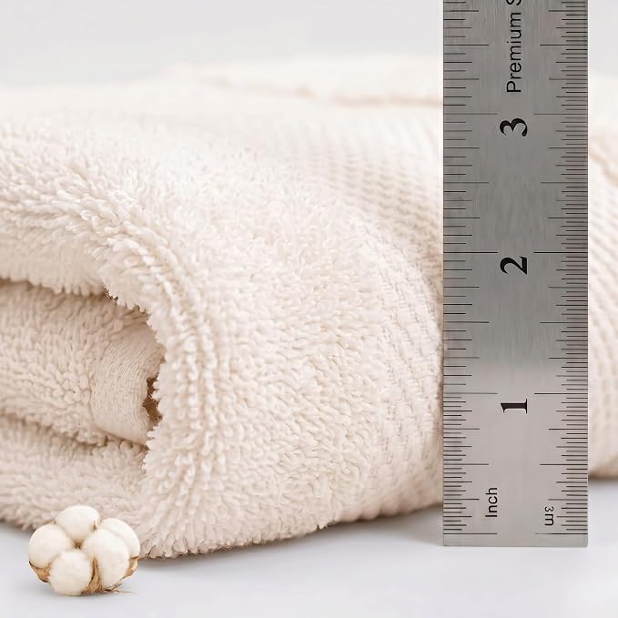 Maisonette Elegance 100% Organic Cotton Turkish Bathroom Towel Set, Soft & Absorbent, Ideal Quick Dry Luxury Hand, Large Luxury Bath Towels & Washcloths for Shower (6 Pack), Light Beige (Natural)