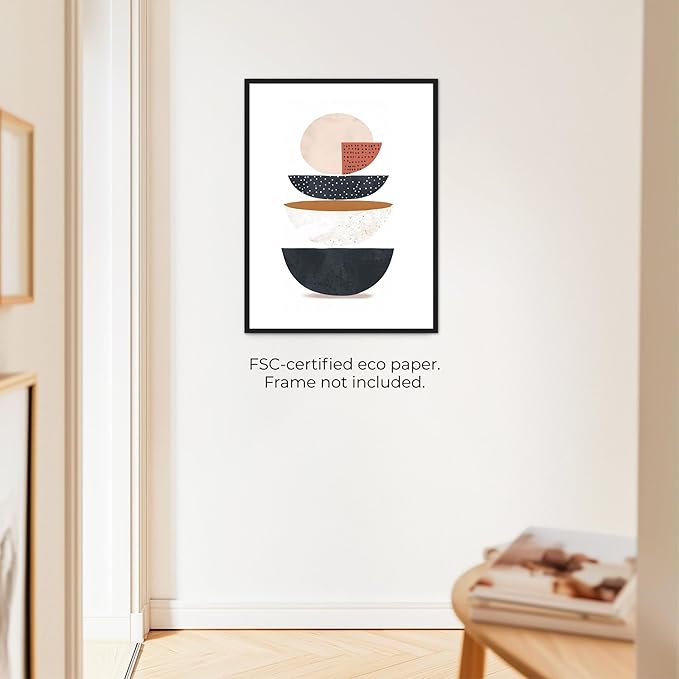 Moonow7 Boho Minimalist Poster, Earthy Geometric Wall Art Prints for Living Room Bedroom Office Wall Decor, Abstract Modern Decoration, Unframed, Size A3 / 29.7x42 cm