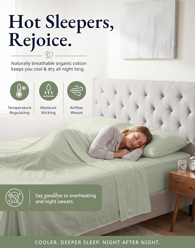 LANE LINEN King Fitted Sheet, 100% Organic Cotton, 3-Piece Set (1 Fitted Sheet,2 Pillowcases), Percale Weave, Ultra Soft, Breathable,Fits Mattress Upto 15" Deep - Mineral (No Flat Sheet)