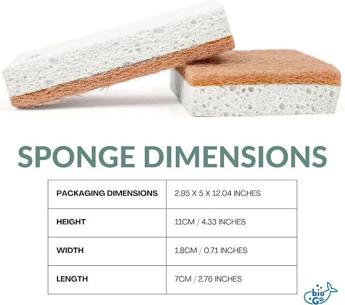 bioGo White 12 Pack Biodegradable Kitchen Sponge - Eco-Friendly, Compostable, Natural Cellulose Dish - Compostable - Biodegradable - Cellulose Sponges Kitchen