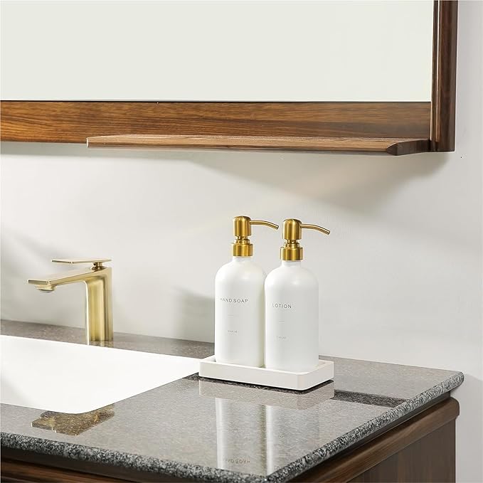 Liquid Dispenser Soap Dispenser Set Glass with Stainless Steel Pump Countertop Soap Bottle(Gold Pump+White Bottle)