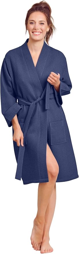 Soft Touch Linen Women's Kimono Waffle Robe-Luxurious & Absorbent & Quick Dry-Cotton & Polyester Blend