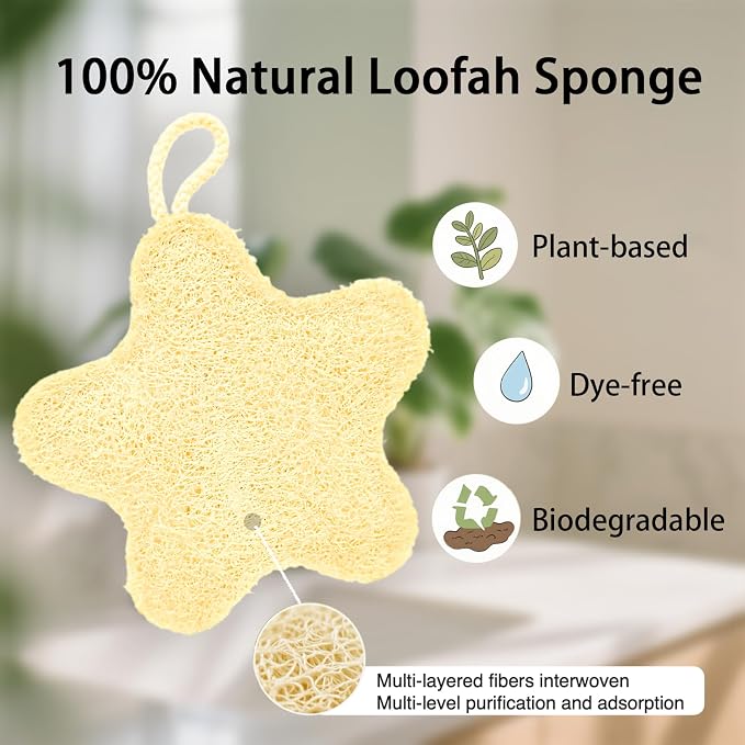 Natural Loofah Body Scrubber 3-Pack(3 Unique Cartoon Shapes), Plant-Based Exfoliating Shower Sponge Luffa for Men & Women, Eco-Friendly & Dye-Free, Fits All Hand Sizes[Must SOAK to Soften]