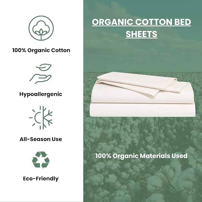 ORGANIC TEXTILES Premium Quality Bed Sheets - Organic Cotton 550 Thread Count - GOTS Certified - King, (4 Pc. Set) - Ivory