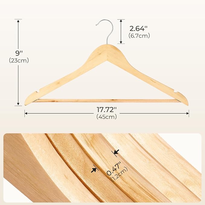 HOUSE DAY Premium Wooden Hangers 100 Pack, Heavy Duty & Durable Coat Hanger | Natural Wood Suit Hangers, 360° Swivel Hook & Pant Bar, Ideal for Jackets, Dresses, Shirts, Perfect for Closet Organization
