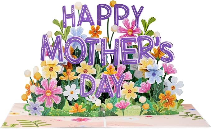 Paper Love Frndly 3D Pop Up Happy Mothers Day Card, Handcrafted - 100% Recycled and Eco-Friendly, 8" x 6" Cover - with Note Tag