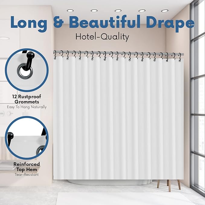 No Smell Shower Curtain Liner 72x72 Frosted - PEVA Plastic Shower Curtain for Bathroom, PVC-Free Waterproof Frosted Shower Liner with Metal Grommets and Magnet-Weighted Bottom Hem - Washable Liner