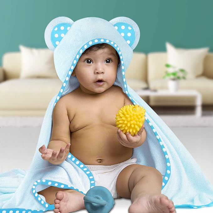 Set of 2 Hooded Baby Towels – Blue – Luxurious, Large and Super Absorbent – 30 x 30 Inch – Soft and Suitable for Infants, Toddlers and Kids – 400 GSM