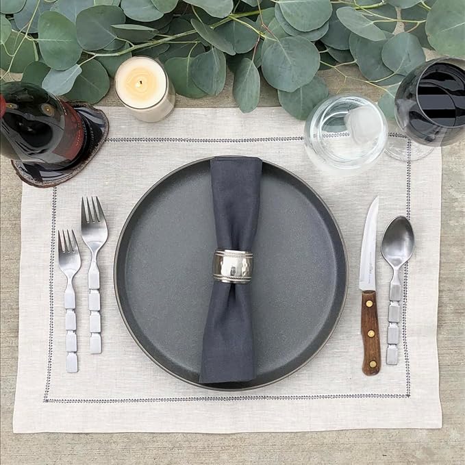 Huddleson Slate Charcoal Grey Linen Napkin 20x20 (Set of Four) Luxury Italian Linen Napkin Sewn in US