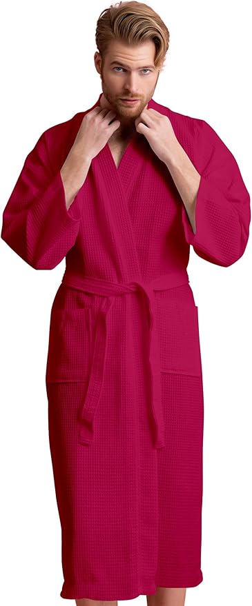 Soft Touch Linen Men's Cotton Waffle Bathrobe, Luxurious & Lightweight, Comfortable & Absorbent, Softness, Fast Dry,