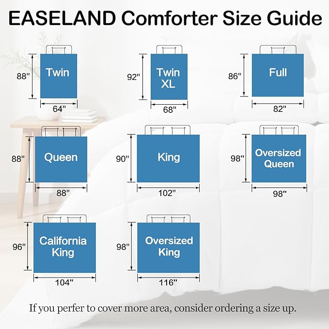 EASELAND California King Down Alternative Comforter - Quilted Duvet Insert for All Seasons, Soft Lightweight with Corner Tabs, Summer Winter Warm Bedding, Aqua 96x104 Inches