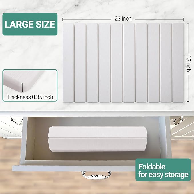 Large Stone Dish Drying Mats for Kitchen Counter, 23"L×15"W, Super Absorbent Fast Drying, Collapsible Diatomaceous Earth Dish Drying Mat - Rectangular, White