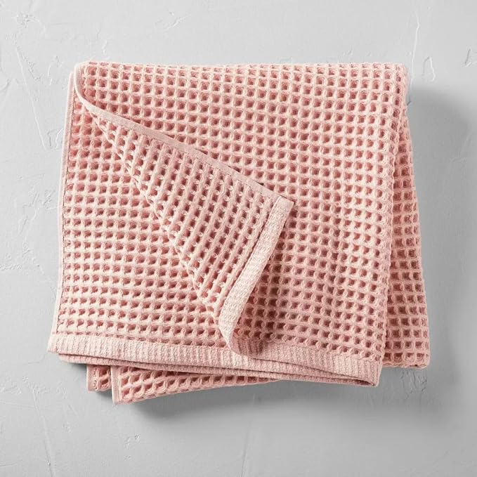 Waffle Towel for Bathroom 59x30 Inches, Turkish Bath Towel, Cotton Bath Towel, 6 Color Option, Mint Green, Brown White, Anthracite, Powder Pink, Gray (Powder Pink)