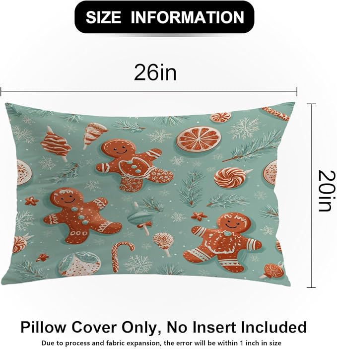 Shrahala Gingerbread Christmas Candy Pillowcases, Retro Christmas Candy Pattern Lumbar Pillow Cover Decorative Blended Double-Sided No Inserts for Bedroom Sofa Living Room Set of 2 (26 x 20 in)