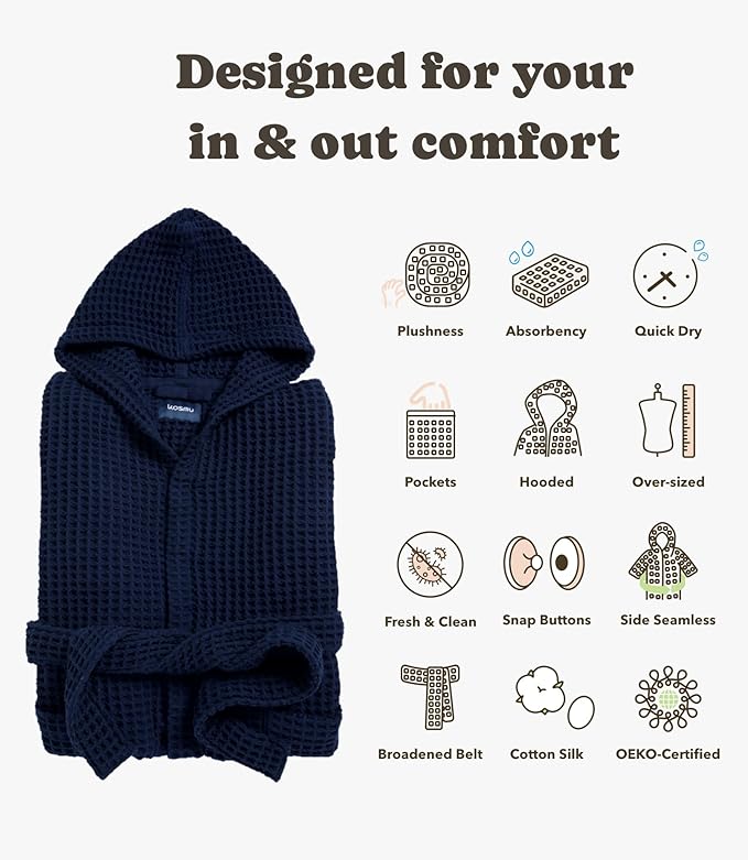 Luxury Organic Japanese Cotton Hotel & Spa Waffle Bathrobe for Men and Women (Hooded/Kimono)