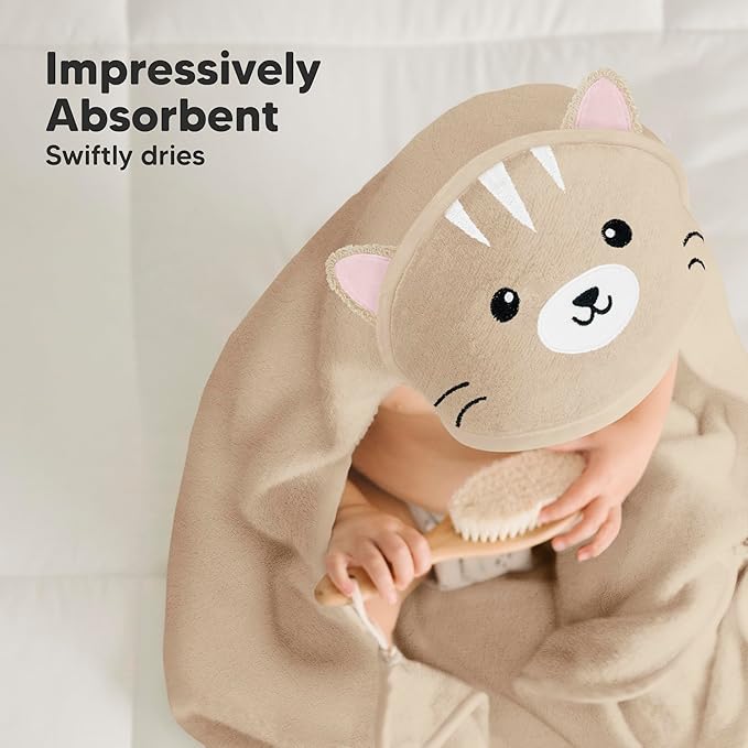 KeaBabies Baby Hooded Towel and Baby Hair Brush - Soft Bath Towels with Hood for Kids and Infant, Wooden Hairbrush with Soft Goat Bristles for Cradle Caps