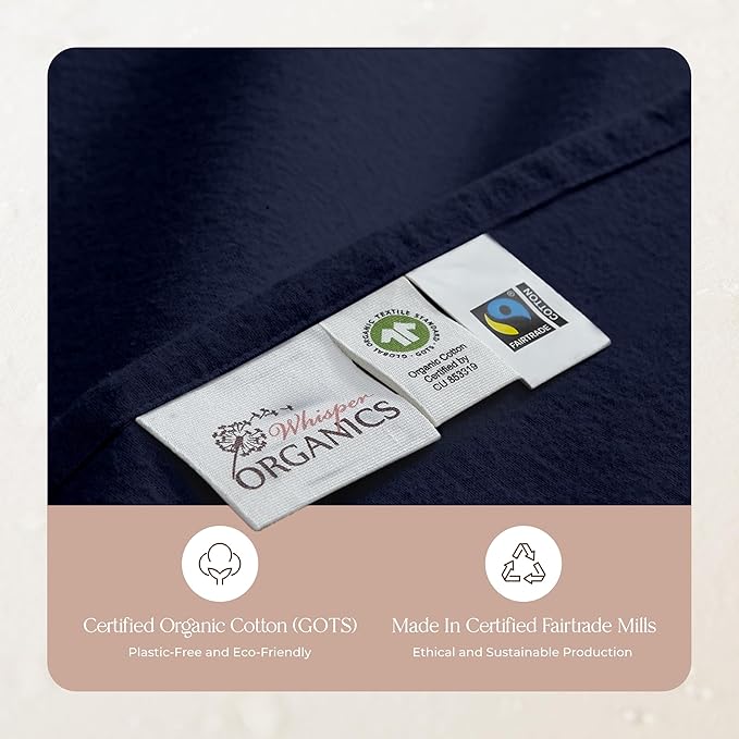 100% Organic Flannel Sheets Queen Size - GOTS Certified 100% Cotton Flannel Sheets Set with Comfortable Soft Brushed Finish & Deep Pocket - 1 Flat 1 Fitted & 2 Pillowcases (Navy, Queen)