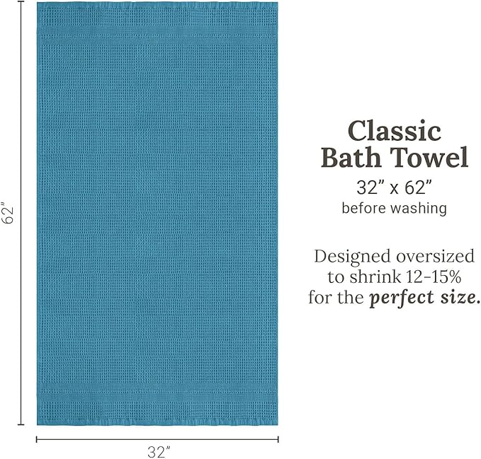 GILDEN TREE Waffle Towels for Bathroom, 100% Cotton Quick Dry Towel, Waffle Bath Towels Large, Absorbent Lightweight Travel Towel, Bath Towels Set of 2, Classic Style (Aqua)