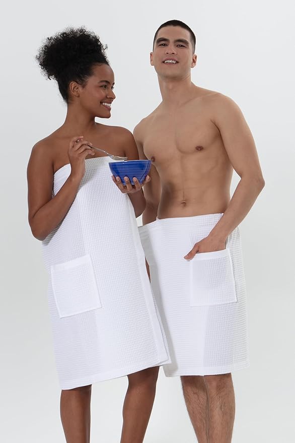 SEYANTE Men's Organic Waffle Spa Wrap – GOTS Certified 100% Turkish Cotton, Adjustable Closure, Same-Color Piping