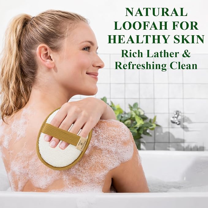 Natural Egyptian Loofah Body Scrubber (Pack of 2) – Dual-Sided Bath Sponge with Terry Cloth, Gentle Exfoliating Shower Loofah for Women & Men, Soft Body Wash Pad for Smooth Skin