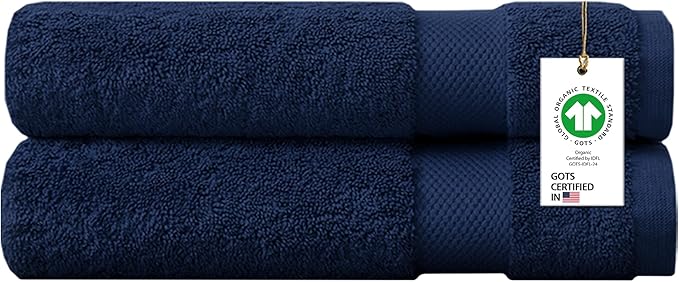100% Organic Cotton Towels 650 GSM Plush Feather Touch Quick Dry Bath Sheet, Pack of 2 GOTS Certified, Oeko-Tex Green Certified, Organic Cotton Bath Sheet