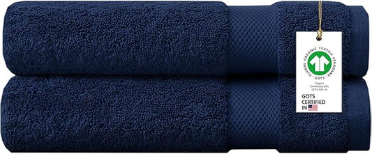 100% Organic Cotton Towels 650 GSM Plush Feather Touch Quick Dry Bath Sheet, Pack of 2 GOTS Certified, Oeko-Tex Green Certified, Organic Cotton Bath Sheet