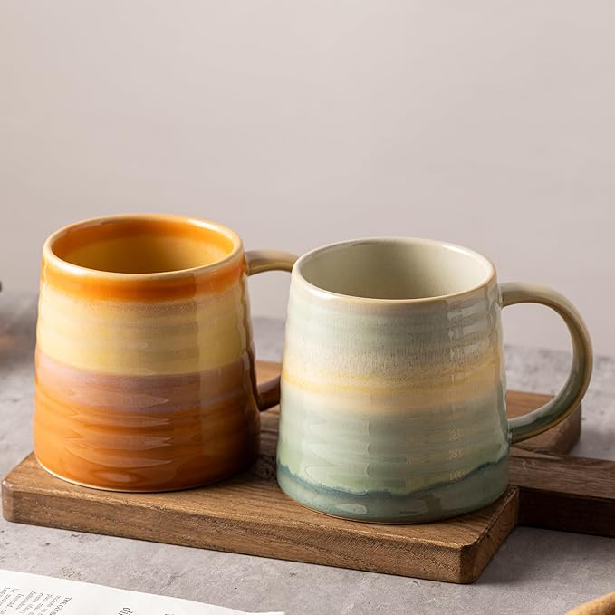 15.5 Oz Large Reactive Glaze Ceramic Mug, Heavy Weighted Stoneware Coffee Cup, Wide Base, Thick Wall Big Tea Cup with Custom Package Box, Microwave & Dishwasher Safe (Orange)