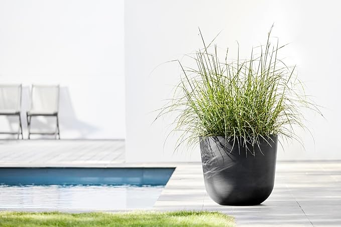 Ecopots Oslo Durable Modern Round Indoor/Outdoor Recycled-Based Composite Flower Pot Planter, Dark Grey, 17.75"