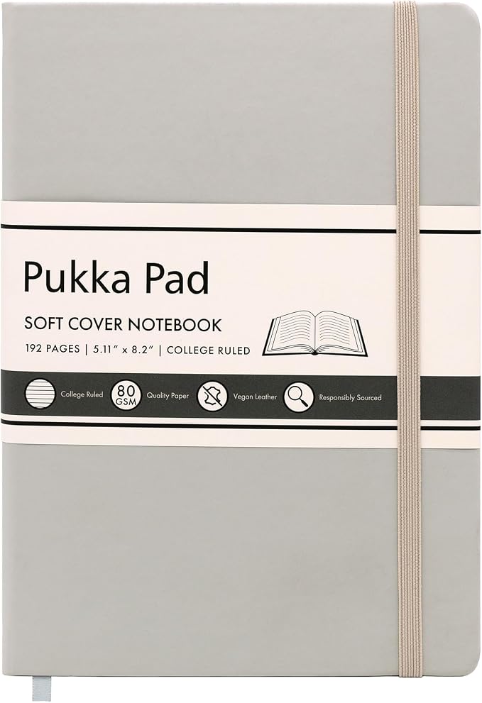 Pukka Pad Soft Cover A5 Notebook – Vegan Leather Journal with 192 Pages, 96 Sheets of 80GSM Ivory Paper, College Ruled without Margins – 5.8 x 8.2in, Oatmeal